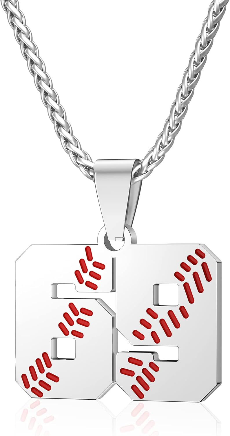 Wikavanli Personalized Baseball Jersey Number 00-99 Necklace - Stainless Steel Baseball Chain Pendant Necklace - Team Jewelry Gift for Boys, Girls, Men, Women - Image 1